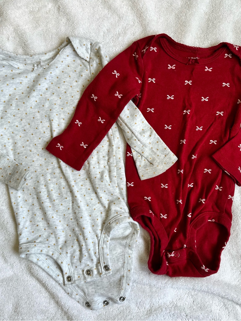 Carter's 2-Pack Long-Sleeve Onesies - Red & Light Gray with Gold Dots